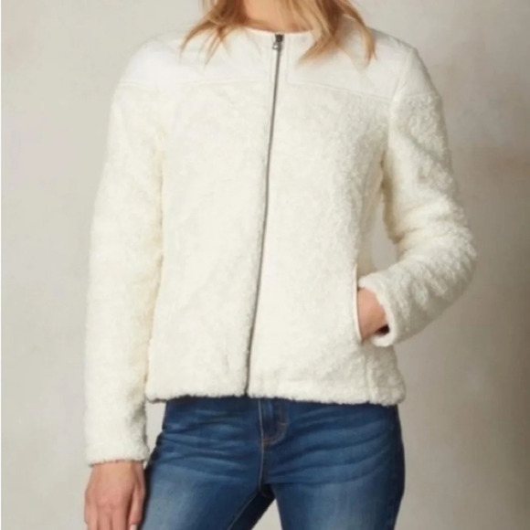 PrAna Good Lux Sherpa Quilted Ivory Zip Up Jacket Off White Minimal Lined Size S - Picture 1 of 10